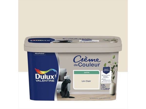 Peinture mur, boiserie crème de couleur DULUX VALENTINE lin clair satiné 2.5L