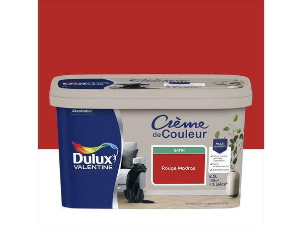 Peinture mur, boiserie crème de couleur DULUX VALENTINE rouge madras satiné 2.5L