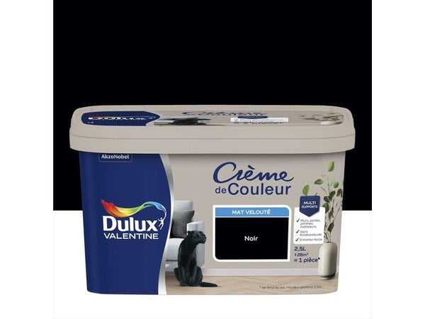 Peinture mur, boiserie Crème de couleur DULUX VALENTINE noir mat 2.5 L