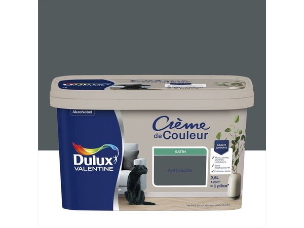 Peinture mur, boiserie crème de couleur DULUX VALENTINE anthracite satiné 2.5L