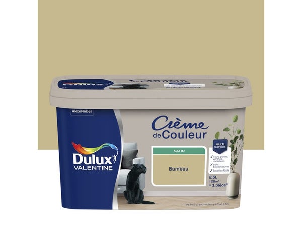 Peinture mur boiserie satiné, DULUX VALENTINE Crème de couleur, bambou, 2.5 litres