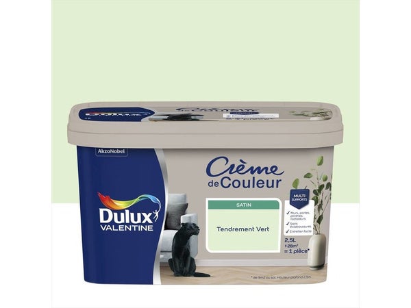 Peinture mur, boiserie, radiateur crème de couleur DULUX VALENTINE tendrement vert satiné 2.5L