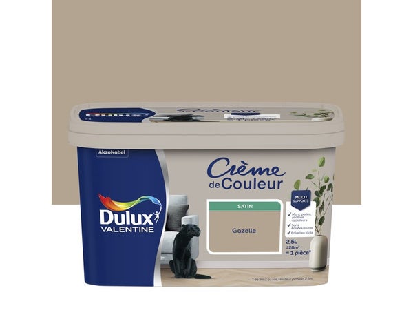 Peinture mur, boiserie crème de couleur DULUX VALENTINE gazelle satiné 2.5L
