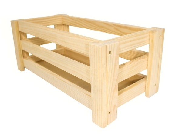 Caisse en bois de pin démontée, ouverte, 40 x 25 x 20 cm
