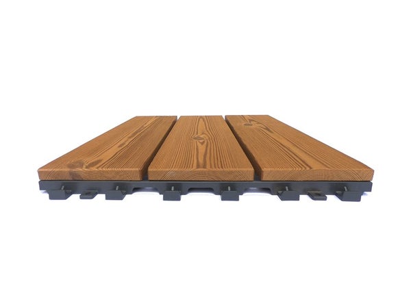 Lot 6 dalles clips bois smartdeck, pin SCANDI thermotraite, L. 30 x l. 30 cm Ep. 29mm