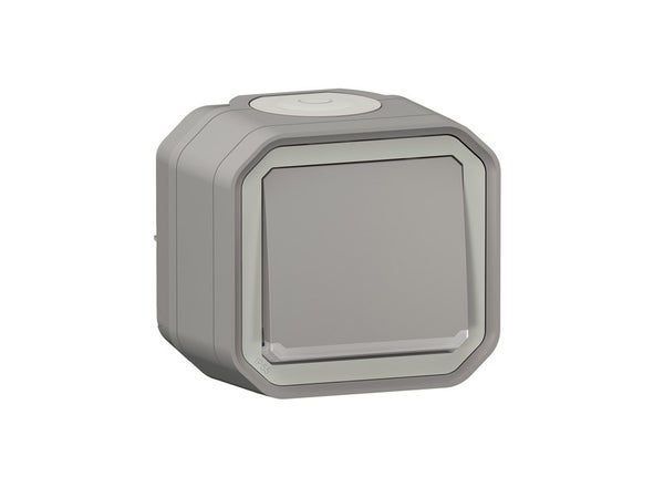 Poussoir étanche à voyant, lumineux prêt à poser, LEGRAND Plexo, gris