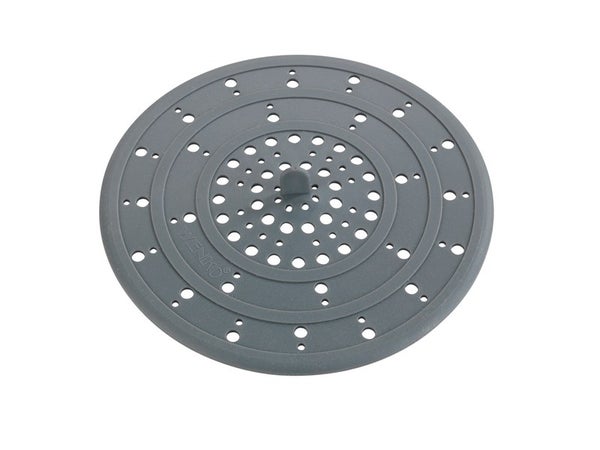 Tamis fond d'évier silicone, aspect gomme, gris