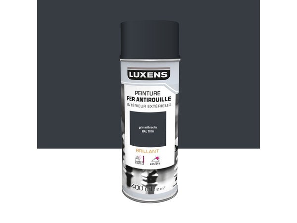 Peinture aérosol Antirouille LUXENS gris anthracite ral 7016 brillant 400 ml