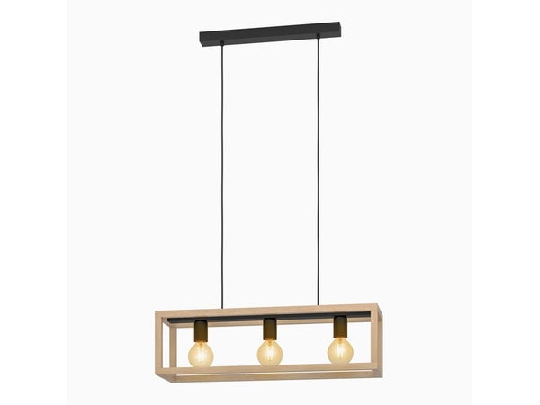 Suspension ELGORT 3 x E27 L. 70 métal noir/bois INSPIRE