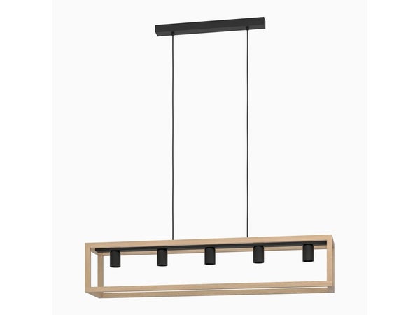 Suspension ELGORT 5 x E27 L. 100 métal noir/bois INSPIRE
