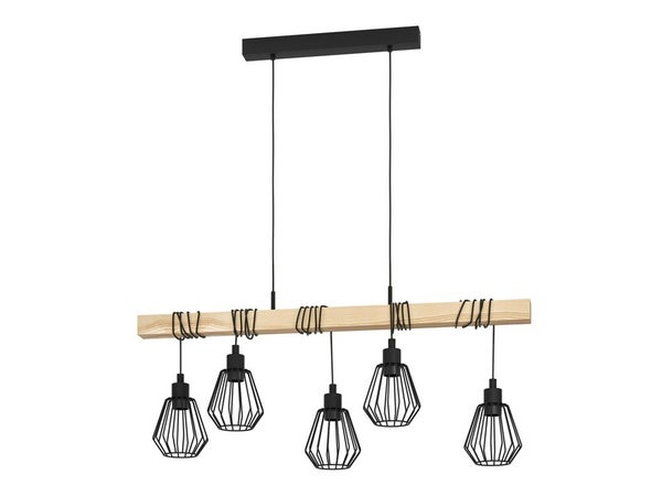 Suspension TABODI 5 x E27 L. 100 cm métal noir/bois INSPIRE