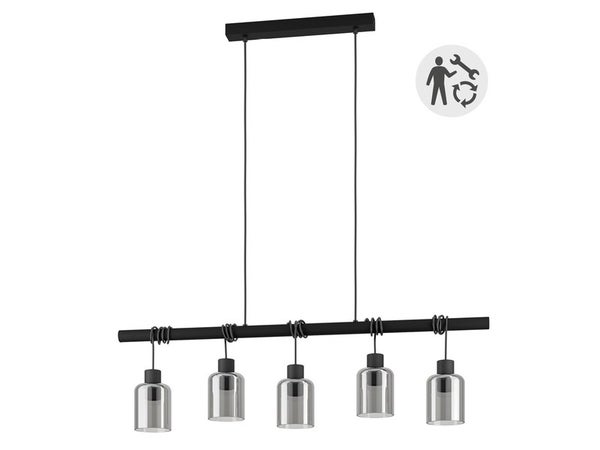 Suspension PARADOXE 5 x E27 verre fumé noir INSPIRE