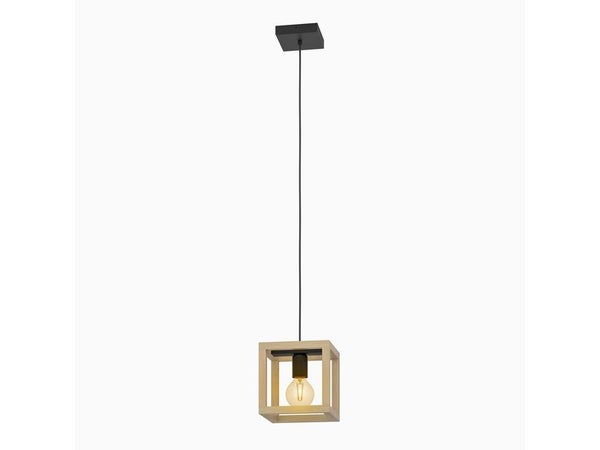 Suspension ELGORT E27 diam. 20 cm métal noir/bois INSPIRE