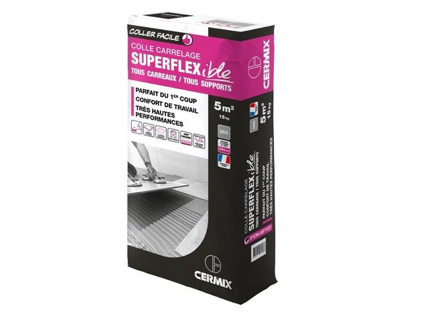 Mortier colle carrelage, poudre, superflexible CERMIX gris 15kg