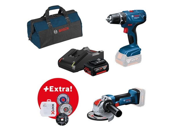 Pack de 2 outils sans fil BOSCH PROFESSIONAL 0615990m1h, 18 V 4 Ah, 2 batteries