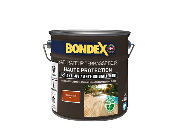 Saturateur terrasse bois haute protection BONDEX, teck, mat 2.5 L