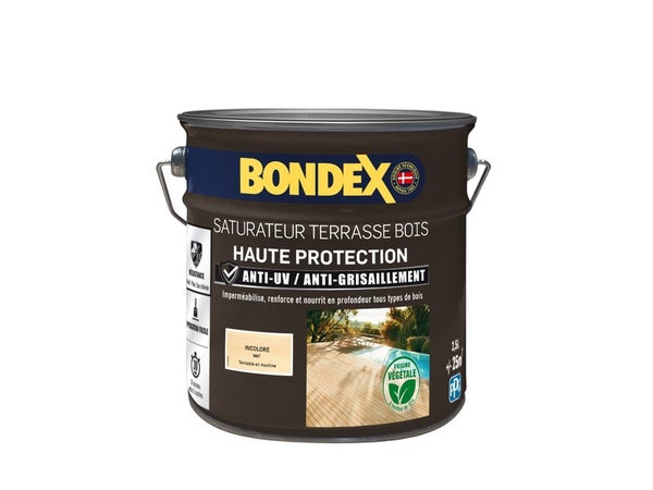 Saturateur terrasse bois haute protection BONDEX, incolore, mat 2.5 L