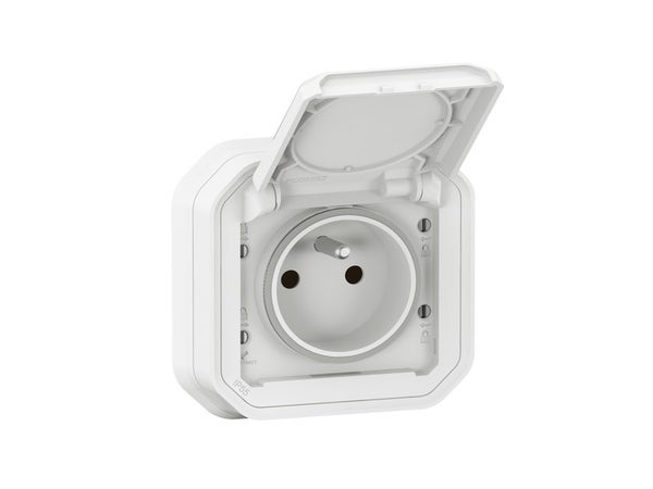Prise avec terre étanche encastré Plexo, LEGRAND, blanc