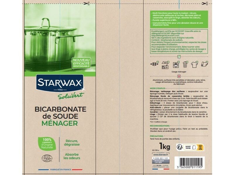STARWAX Bicarbonate de soude ménager pot 500g