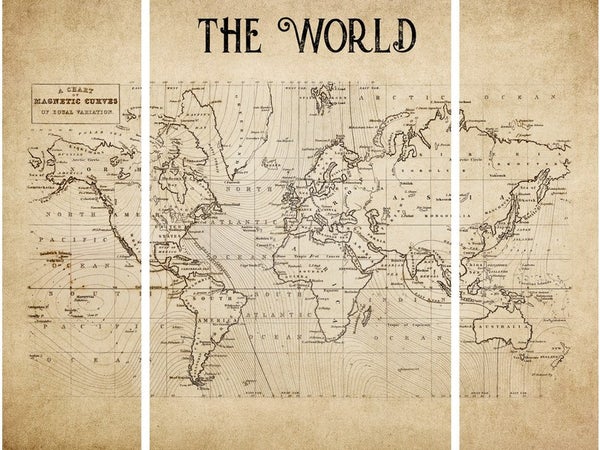 Toile imprimée Triptyque Map World ARTIS l.65 x H.97 cm