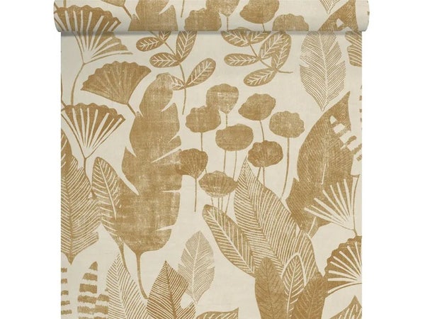 Papier peint vinyle jardin tropical jaune