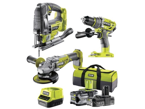 Pack de 3 outils sans fil RYOBI Rck183bl-242s, 18 V 4 Ah, 2 batteries