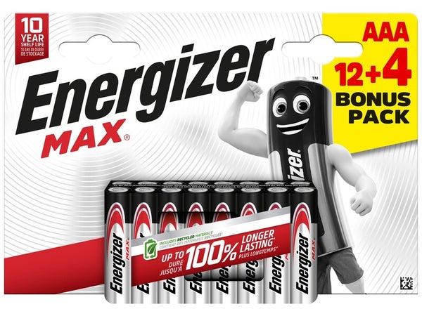 Lot de 12 piles + 4 alcaline max ENERGIZER AAA