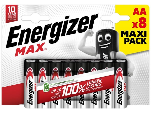 Lot de 8 piles alcaline max AA, ENERGIZER, 1.5 V