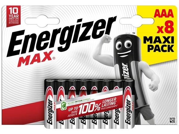 Lot de 8 piles alcaline max AAA, ENERGIZER, 1.5 V