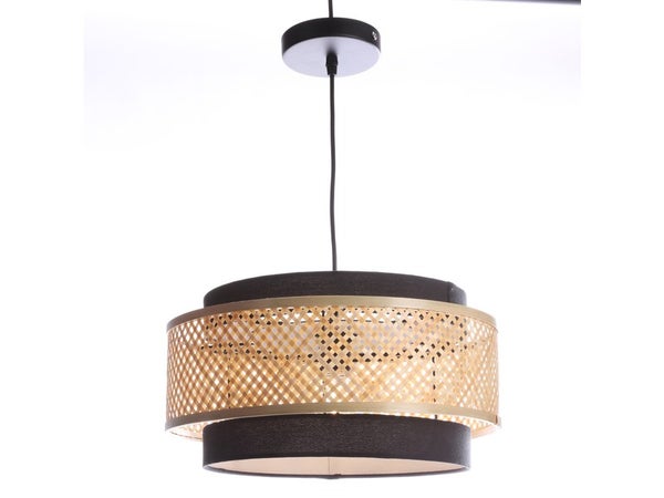 Suspension Papaya, E27, diam.38 cm, bambou naturel et noir, Lussiol