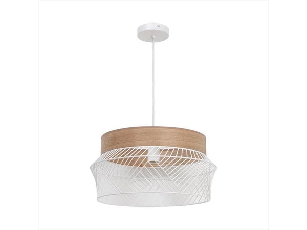 Suspension KANEL diam. 45 cm E27 métal blanc/bois, INSPIRE