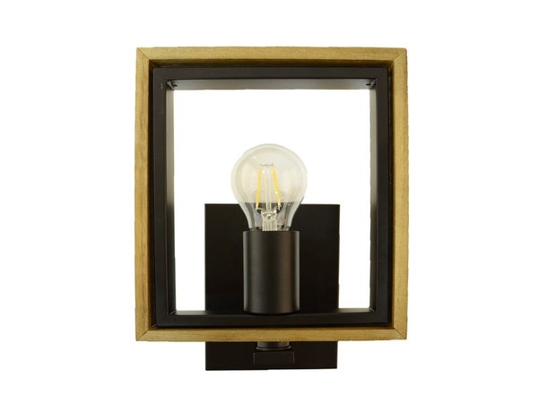 Applique industrielle Wooli, E27, métal noir et bois