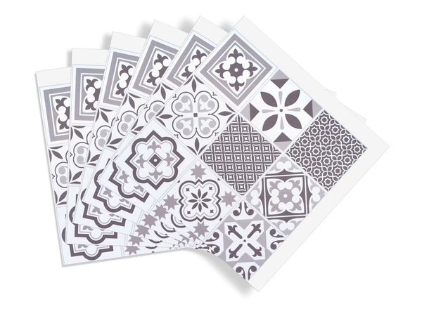 Lot de 6 crédences adhèsives oriental til, gris, 30.5 cm x 30.5 cm