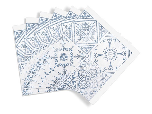 Lot de 6 crédences adhèsives vintage, bleu, 30.5 cm x 30.5 cm