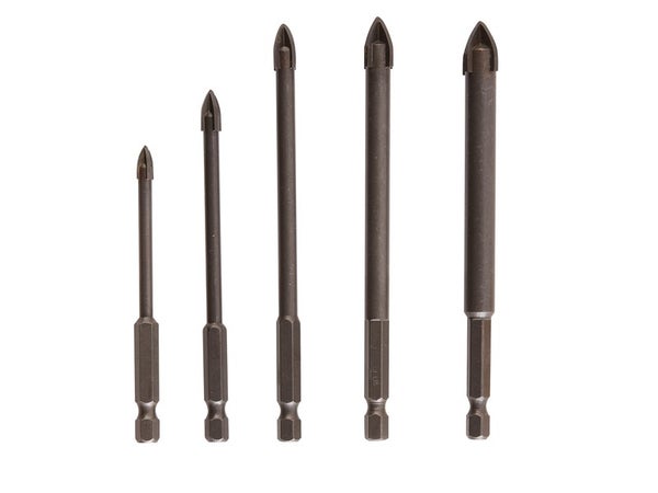 Lot de 5 forets à céramique, verre et carrelage, DEXTER, diam.5 à 12 mm