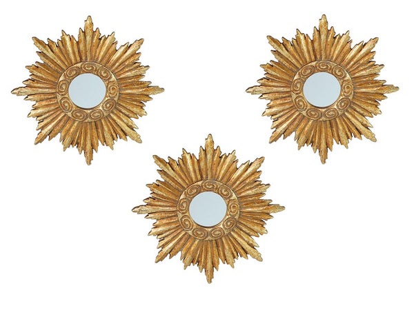 Lot de 3 miroirs rond, mini soleil, diam. 14,5 cm, doré