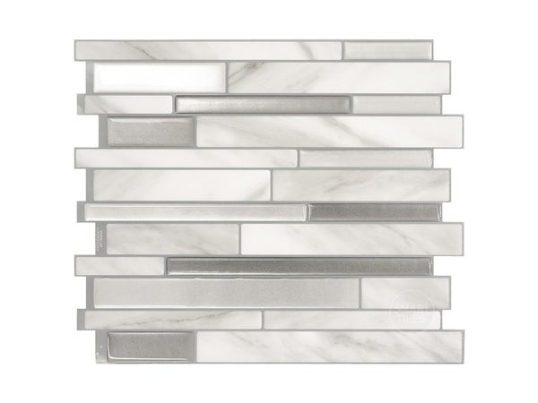 Lot de 4 crédences adhésives Milano, blanc et gris, 24.5 cm x 29.3 cm