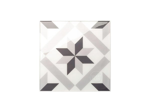 Lot de 4 crédences adhésives Fiori, blanc charbon gris, 19.5 cm x 19.5 cm