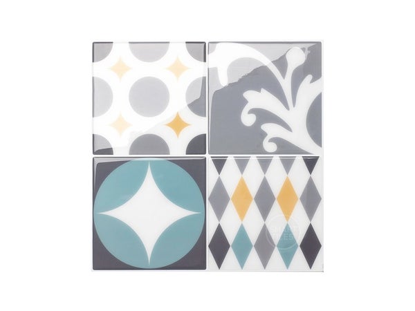 Lot de 4 crédences adhésives Cadiz, différents tons de gris, jaune et bleu, 22.9