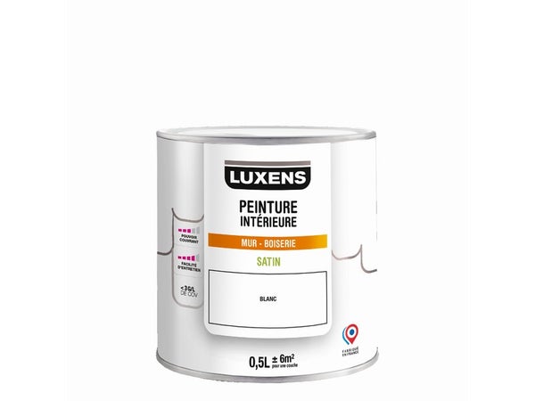Peinture mur, boiserie blanc satin LUXENS Murale 0.5l