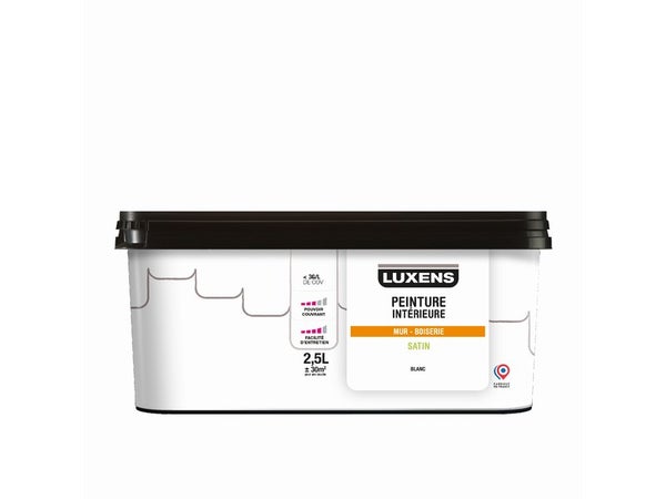 Peinture mur, boiserie blanc satin LUXENS Murale 2.5l