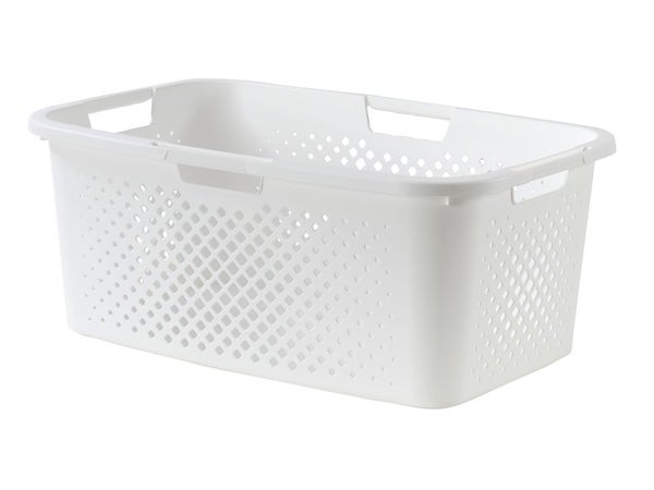 Panier à linge en osier couleur blanc insert en tissu coffre avec poignées  MED05176