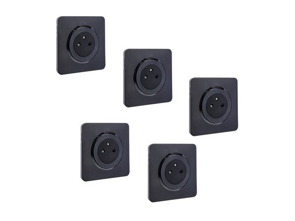 Lot de 5 prises avec terre, complet Lumia, LEXMAN, black