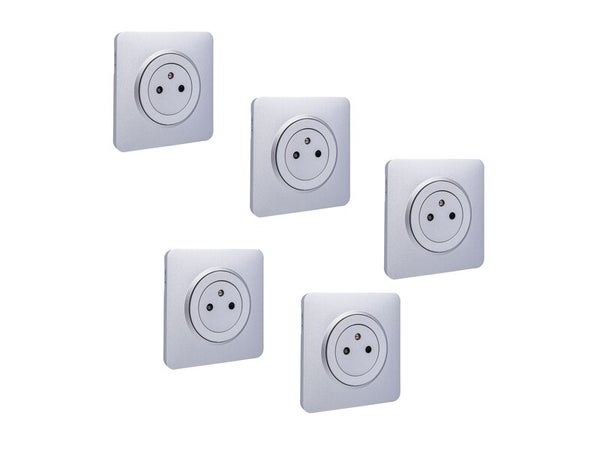 Lot de 5 prises avec terre, complet Lumia, LEXMAN, silver