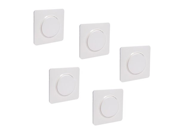 Lot de 5 interrupteurs va-et-vient avec plaque complet, LEXMAN Lumia, blanc