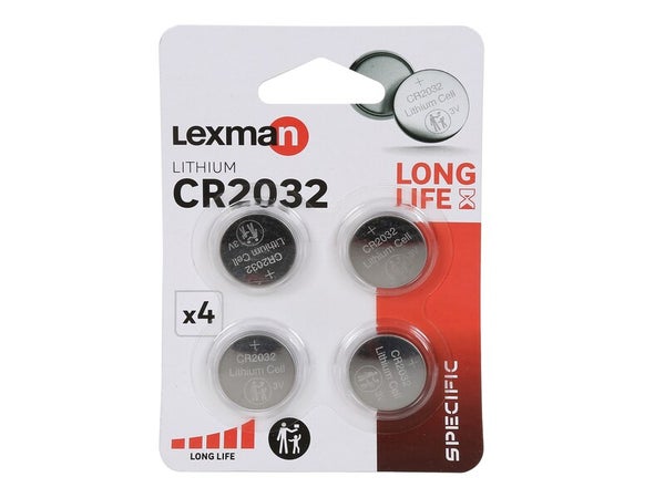 Lot de 4 piles bouton lithium CR2032, LEXMAN