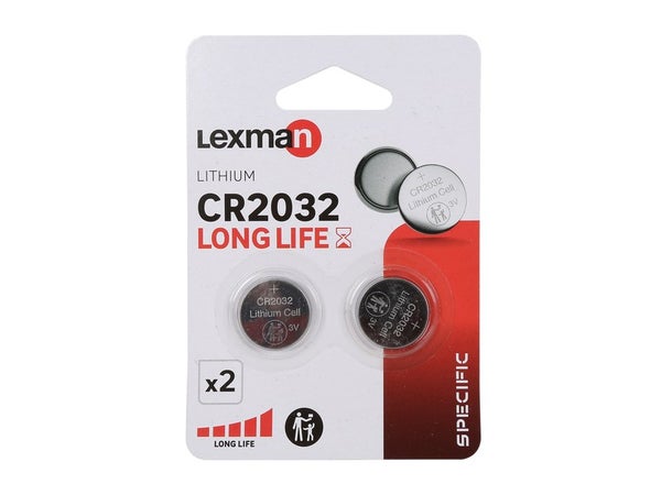 Lot de 2 piles bouton lithium CR2032, LEXMAN