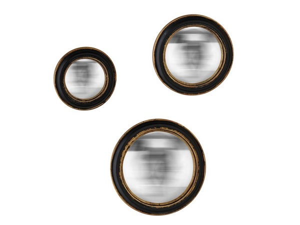 Lot de 3 miroirs rond Convexe, diam. 14, 19 et 23 cm, noir filet or