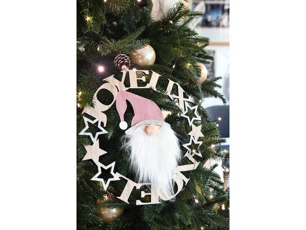 Décoration " Joyeux Noel" en bois à suspendre, diam.30 cm
