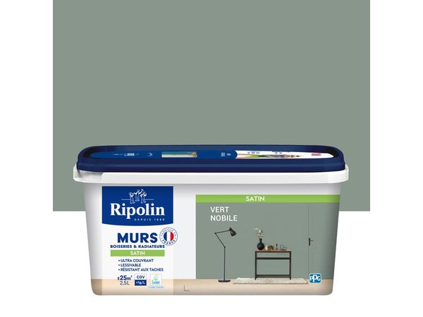 Peinture intérieur mur/boiserie/radiateur satiné, RIPOLIN, vert nobile, 2.5 litres